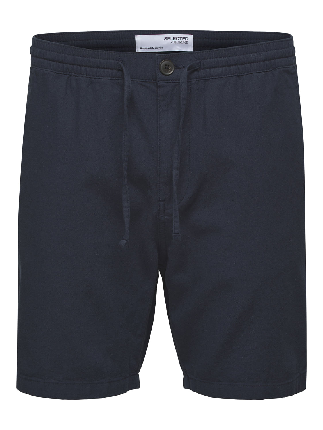 Blue Mid Rise Cotton & Linen Shorts
