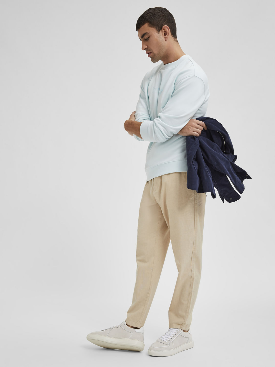 Beige Mid Rise Organic Cotton Pants