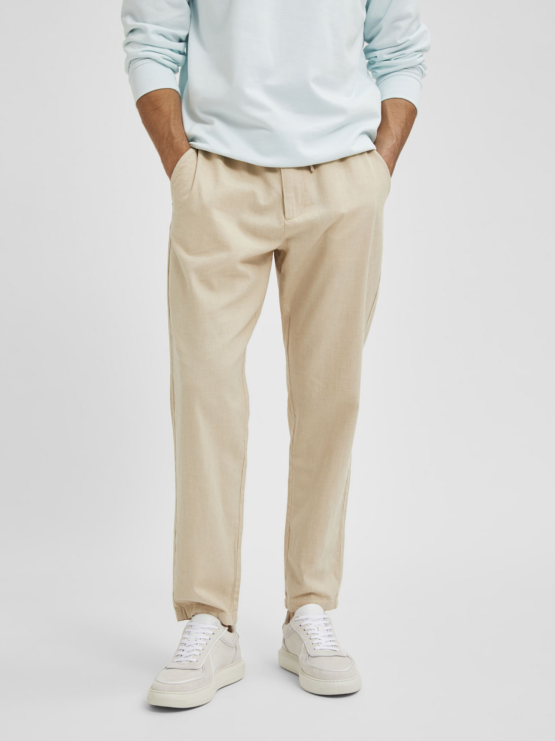 Beige Mid Rise Organic Cotton Pants