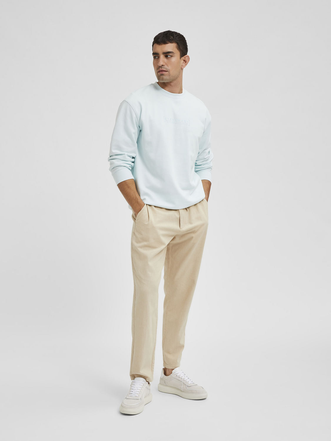 Beige Mid Rise Organic Cotton Pants