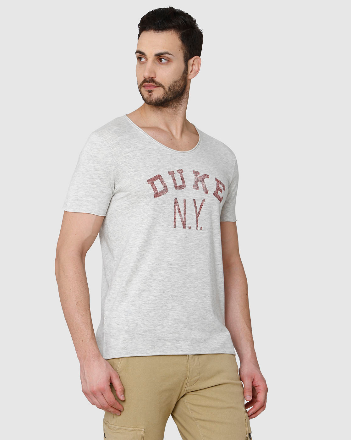 Grey Printed Crew Neck T-Shirt