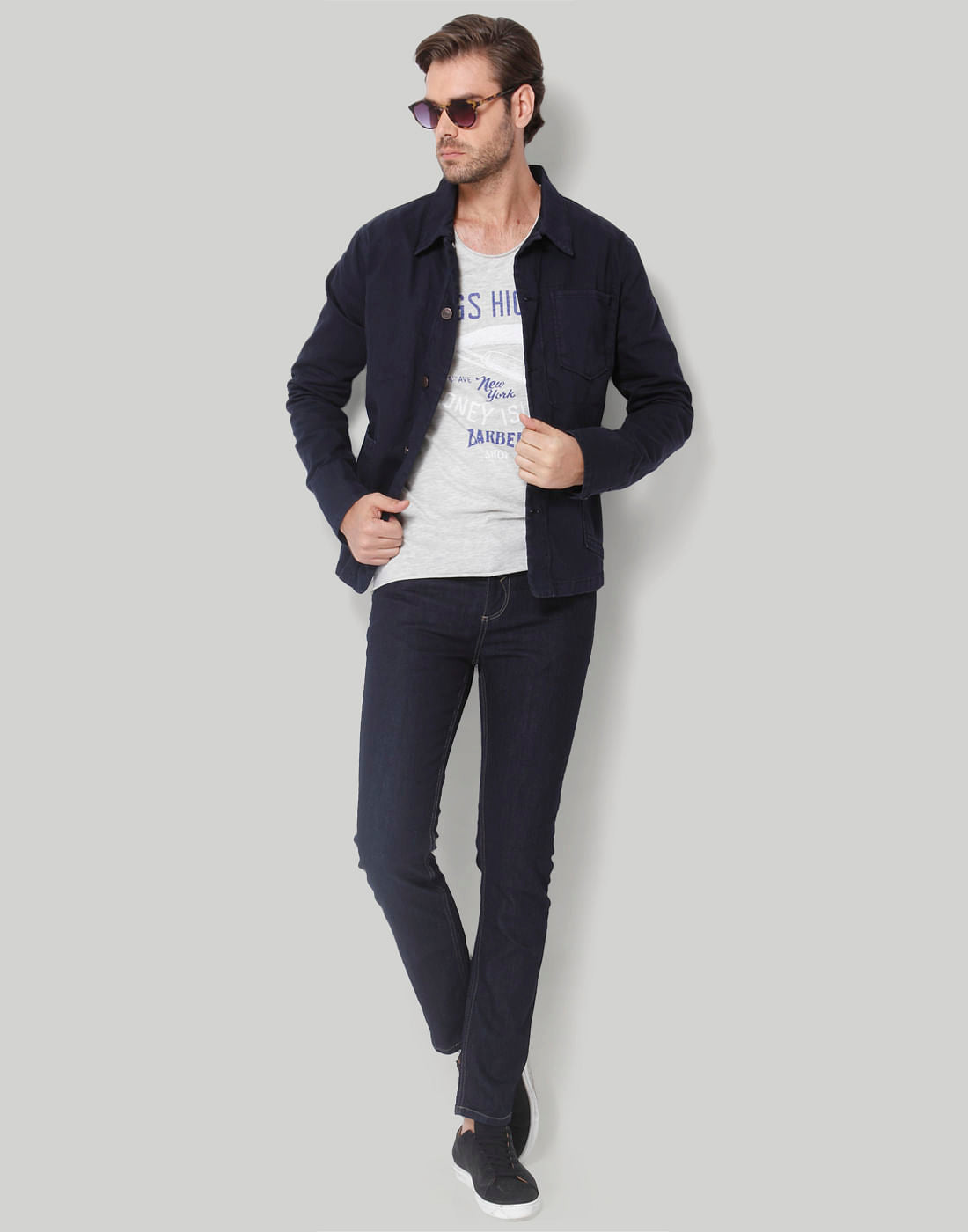 Grey Printed Crew Neck T-Shirt