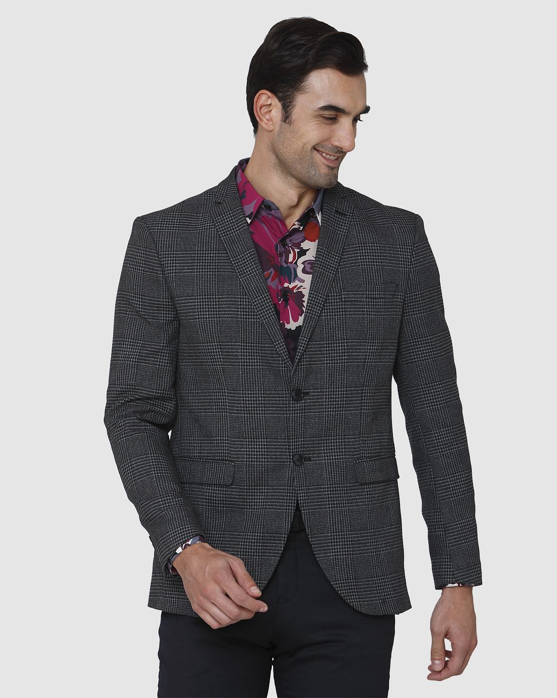 Grey Check Slim Fit Blazer