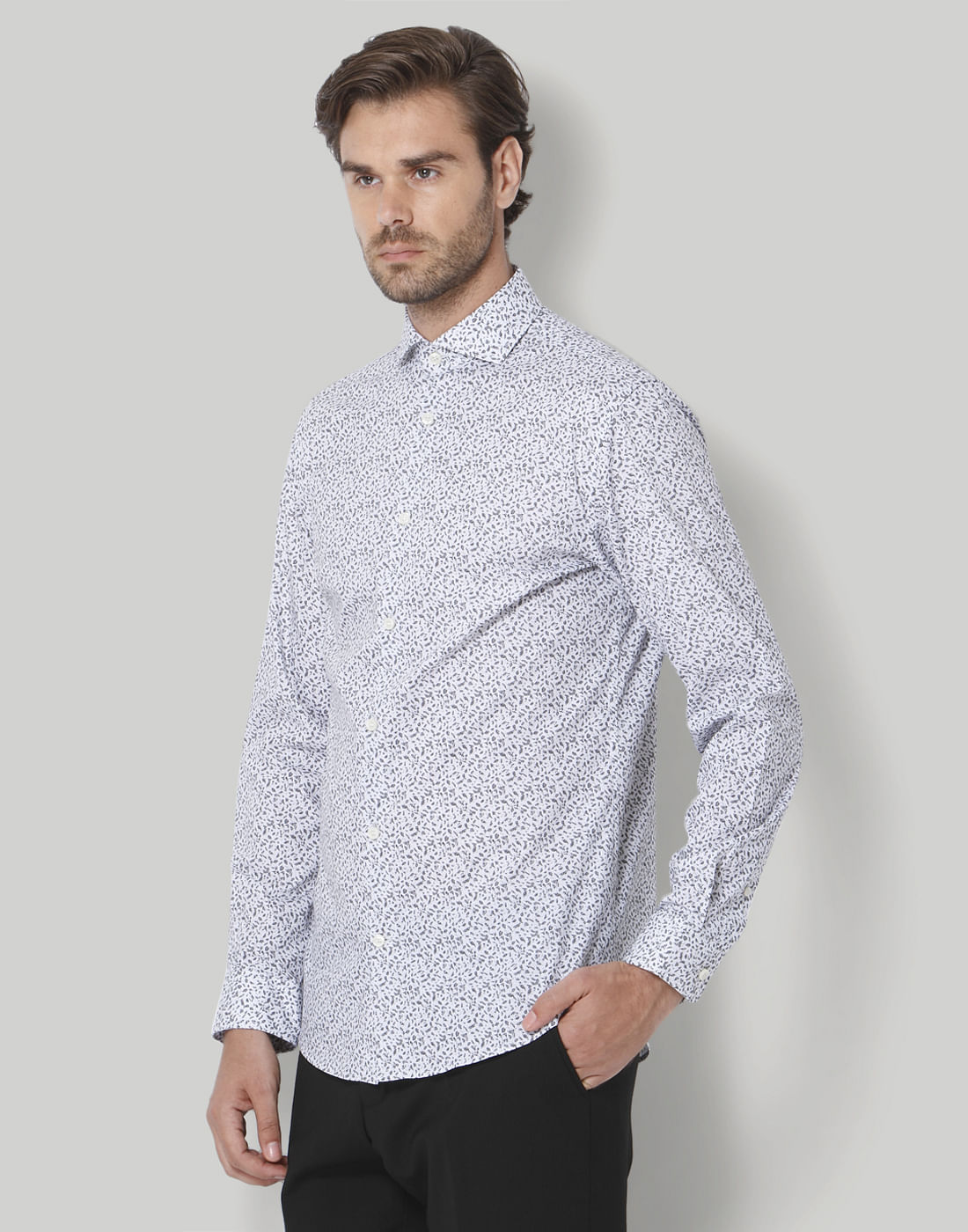 White Printed Full Sleeves Shirt