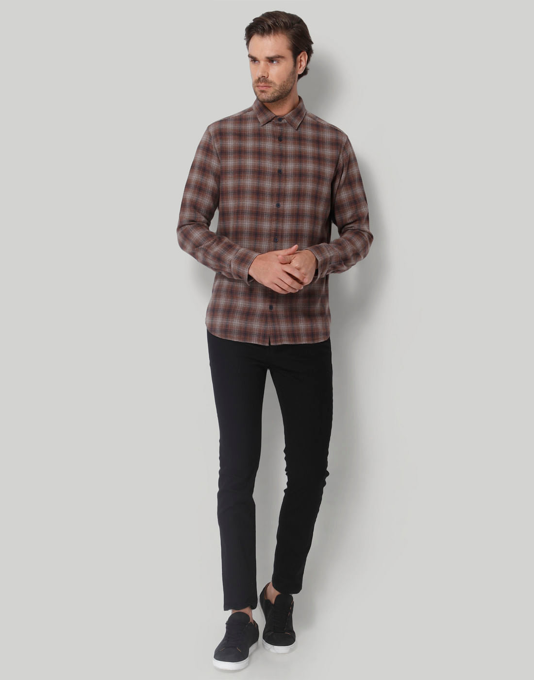 Brown Check Full Sleeves Shirt