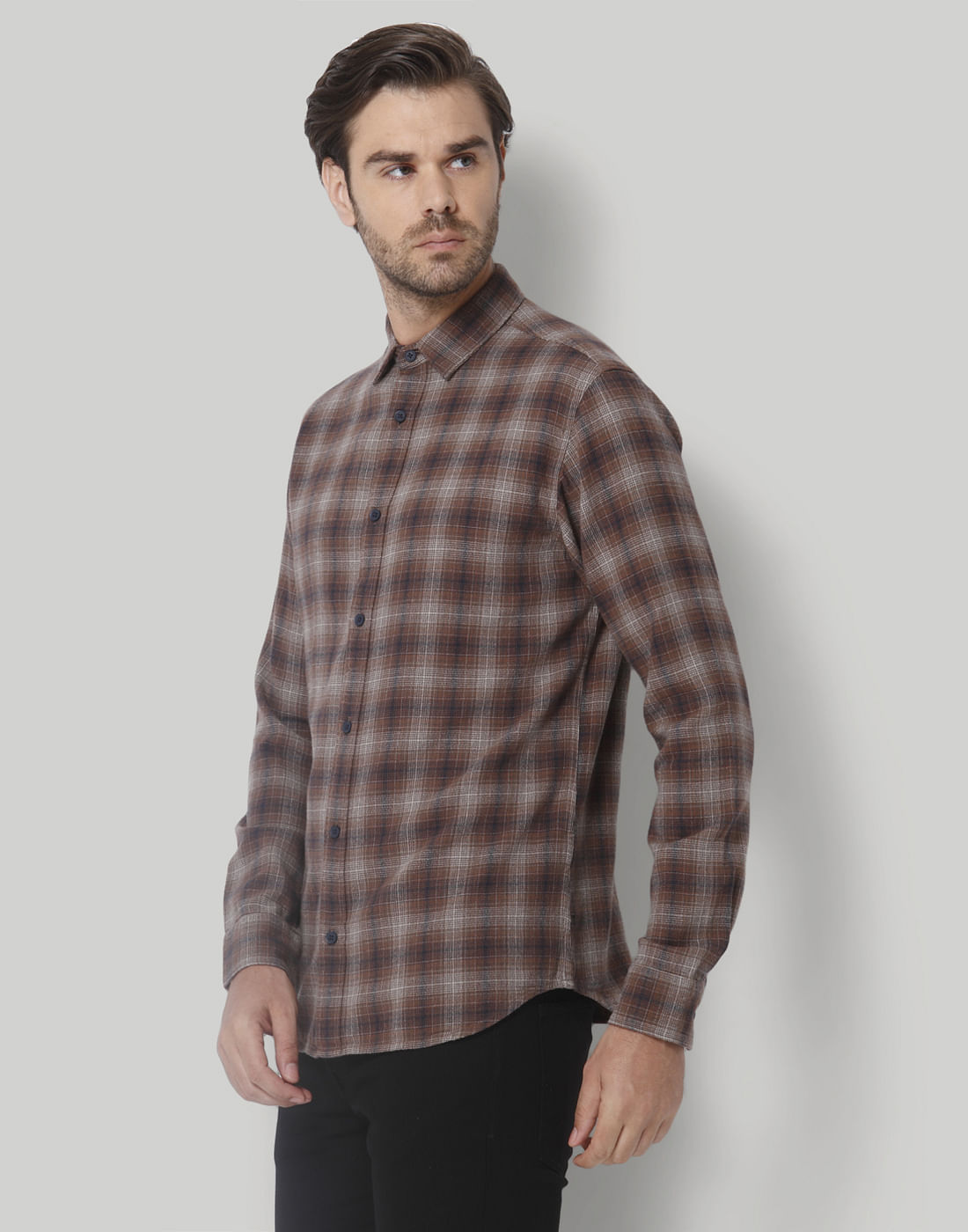 Brown Check Full Sleeves Shirt