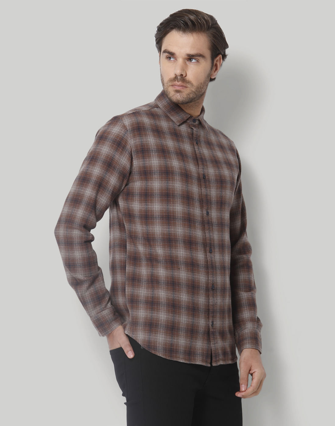 Brown Check Full Sleeves Shirt
