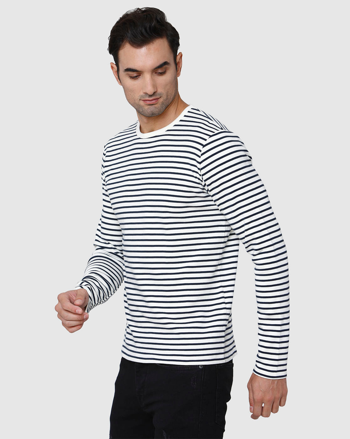 White Striped Crew Neck T-Shirt