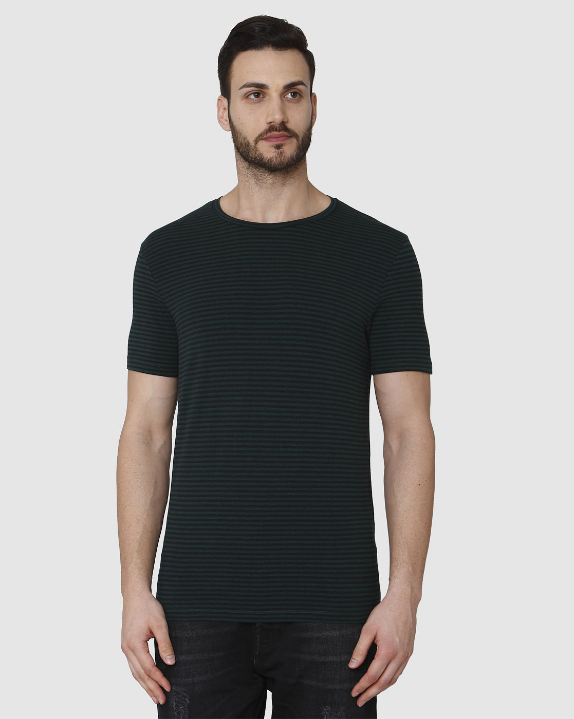 Green Striped Crew Neck T-Shirt