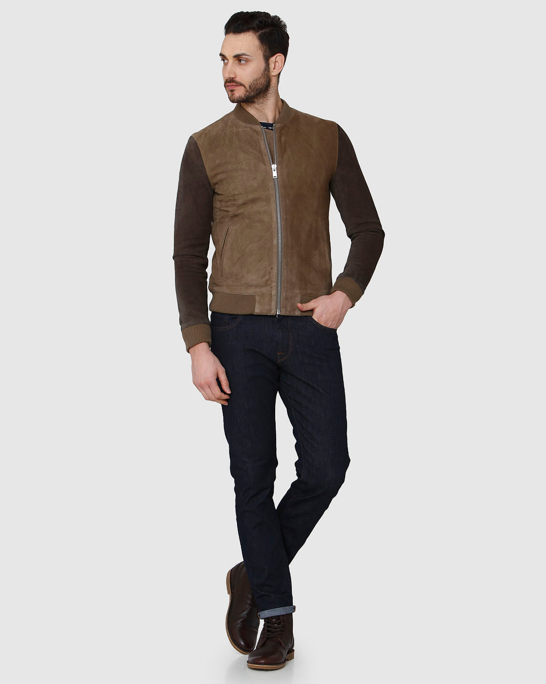 Brown Suede Bomber Jacket