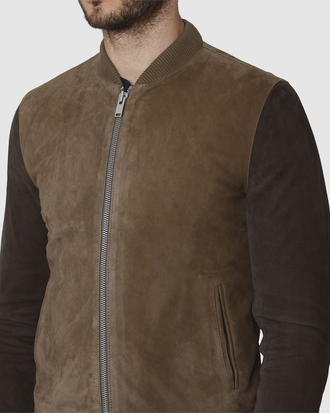 Brown Suede Bomber Jacket