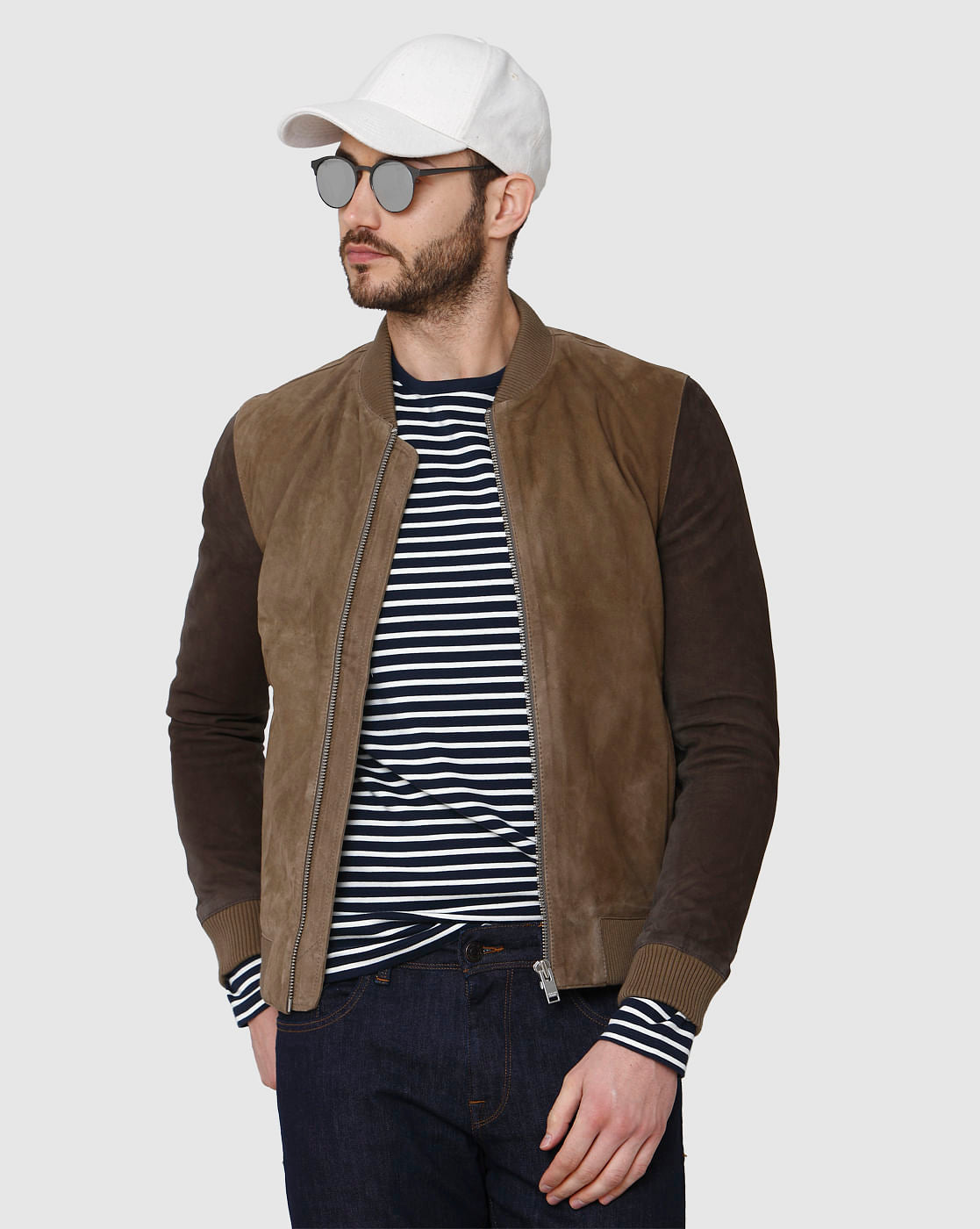 Brown Suede Bomber Jacket