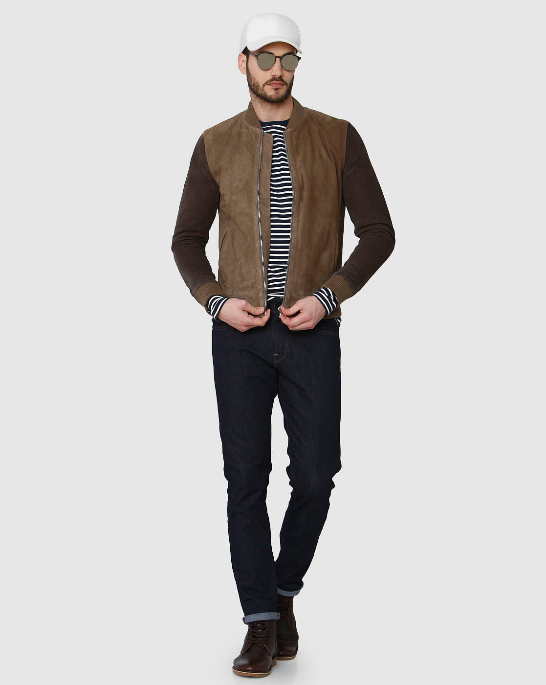 Brown Suede Bomber Jacket