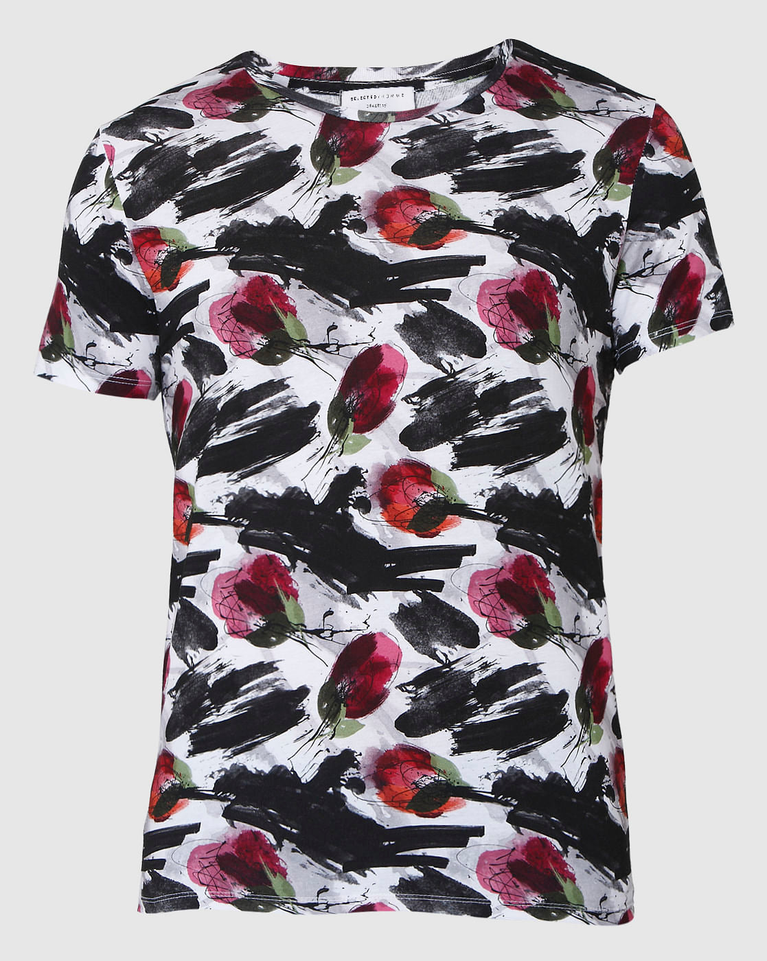 White Floral Print Crew Neck T-Shirt