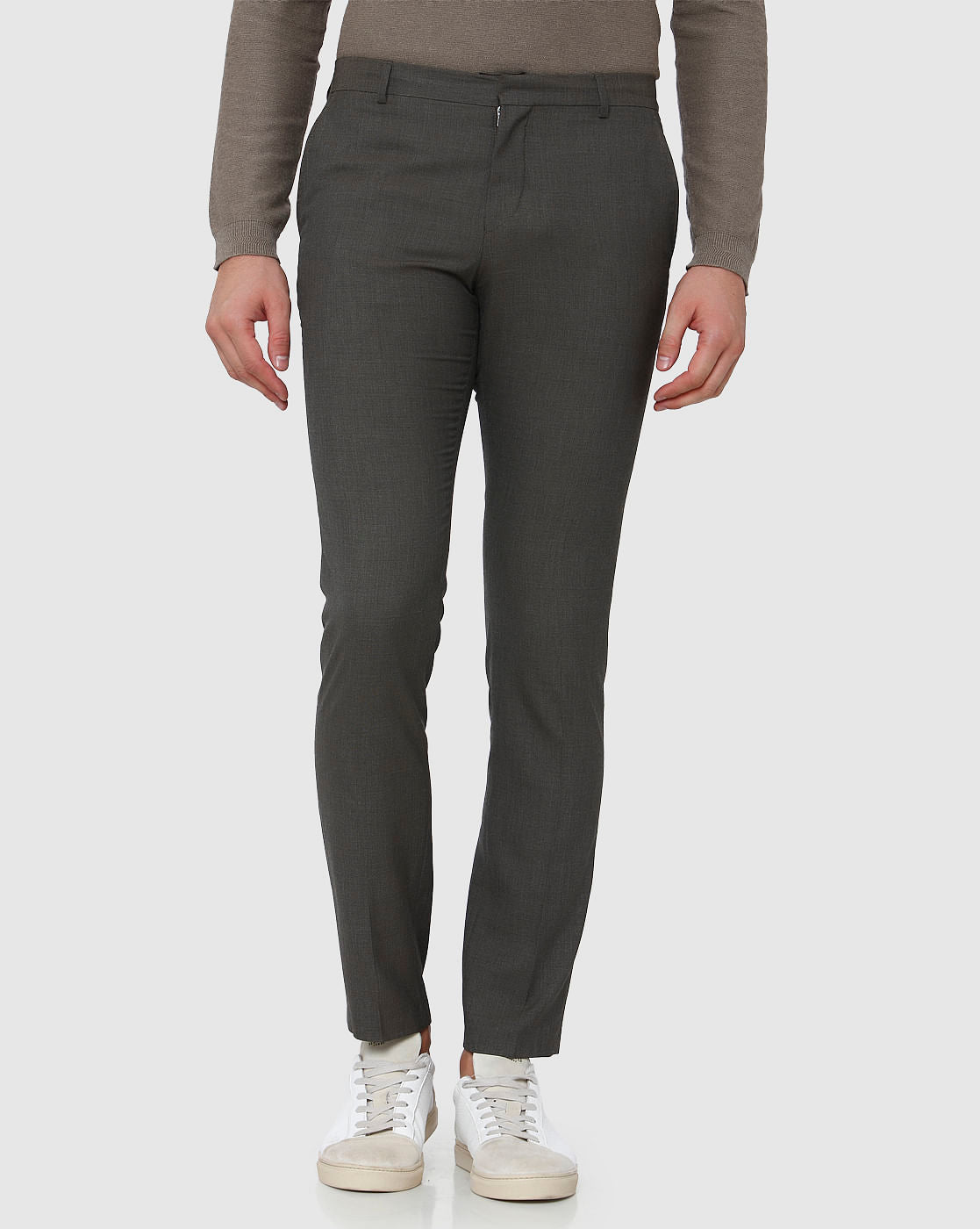 Grey Mid Rise Formal Trousers