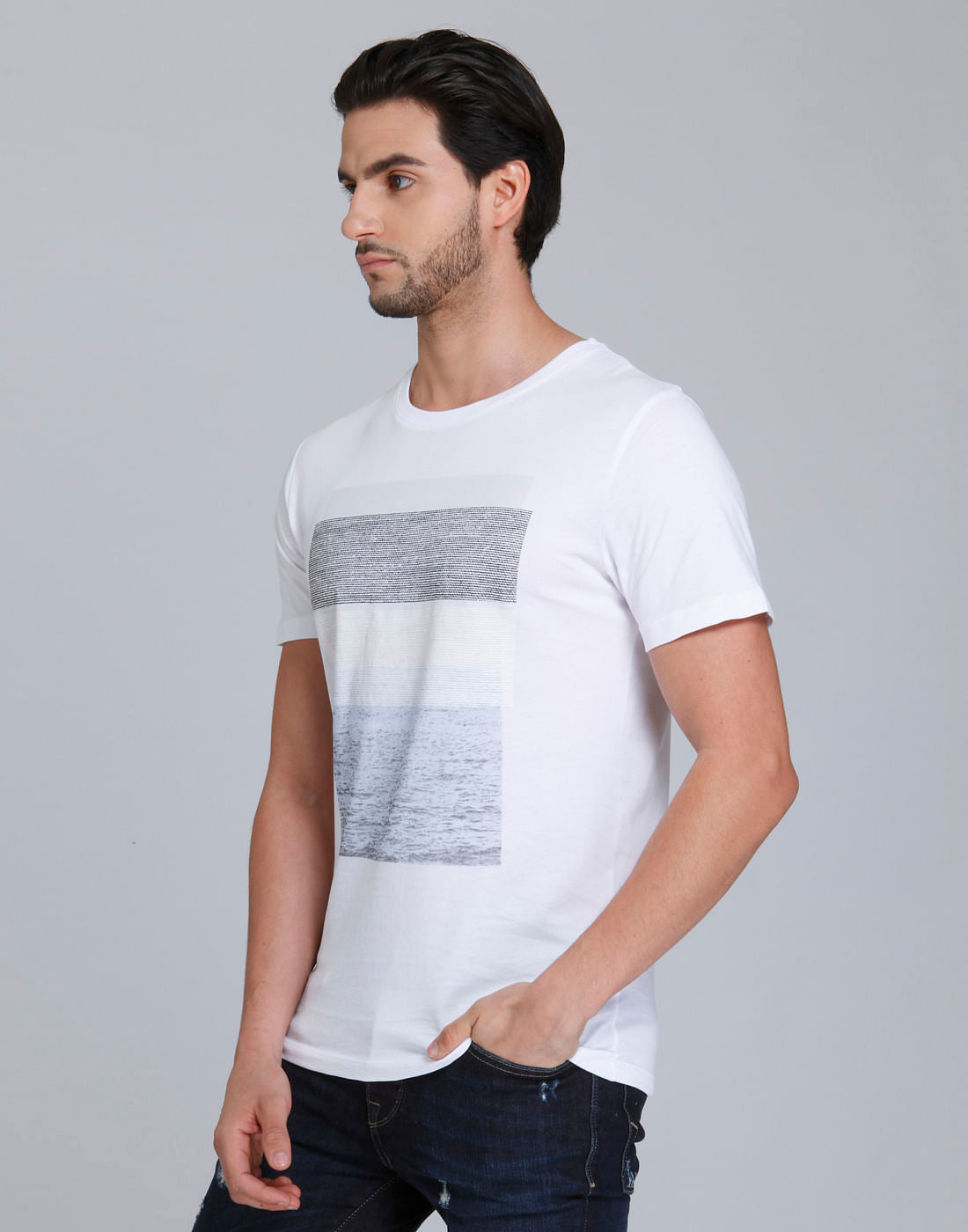 White Printed Crew Neck T-Shirt