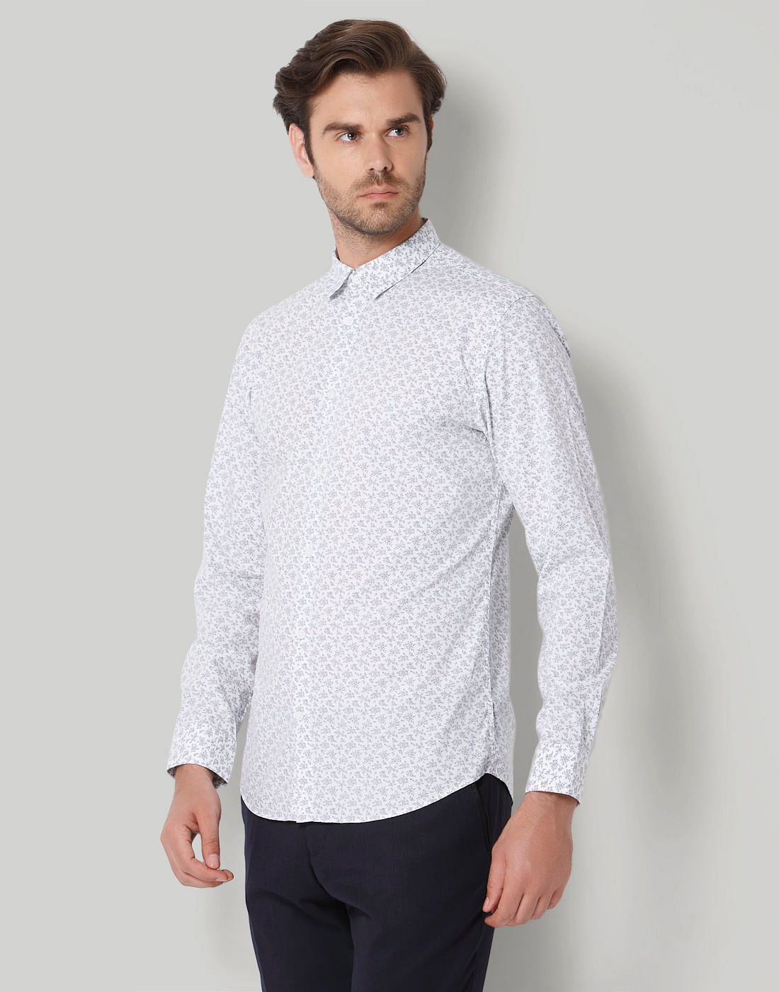 White Printed Full Sleeves Shirt