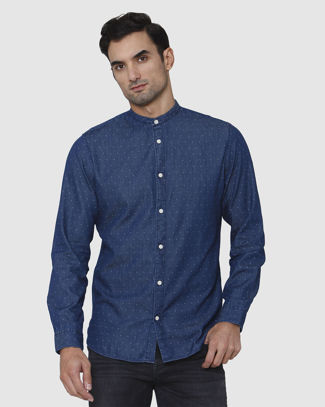 Blue Printed Full Sleeves Shirt