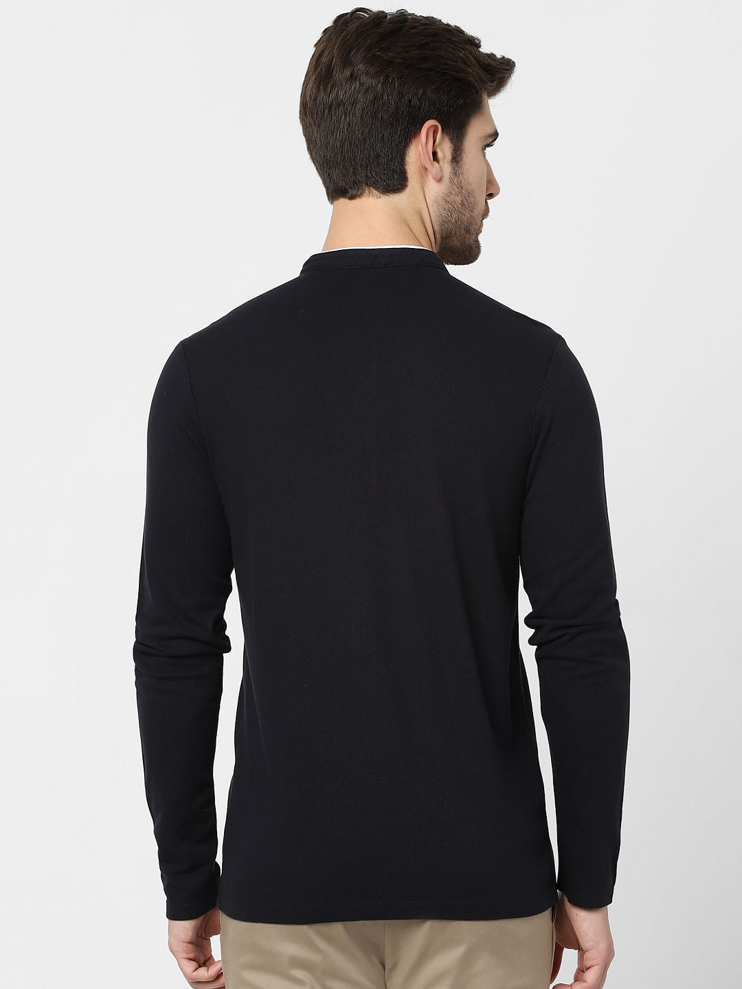 Black Full Sleeves Polo Neck T-Shirt