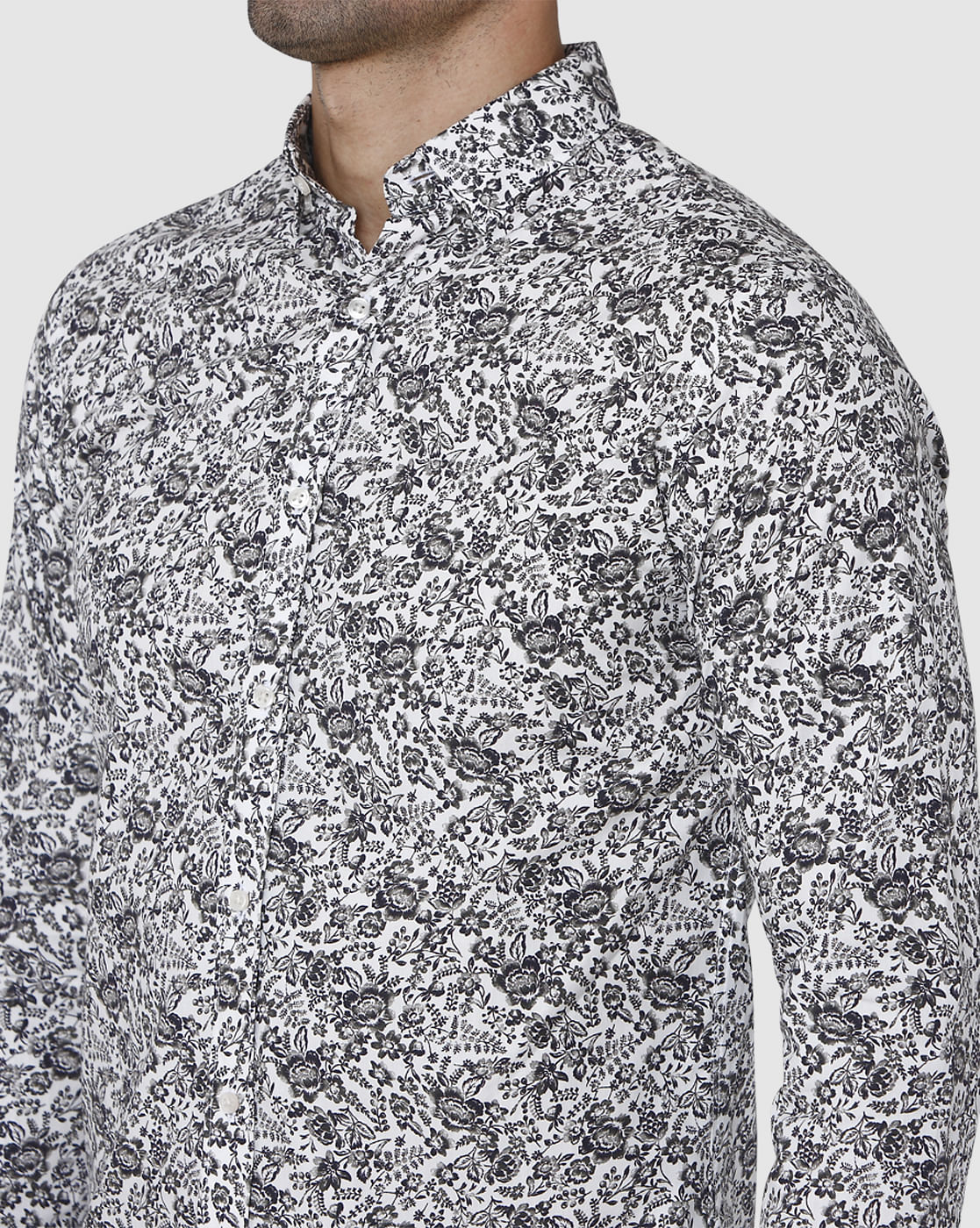White Floral Print Full Sleeves Shirt