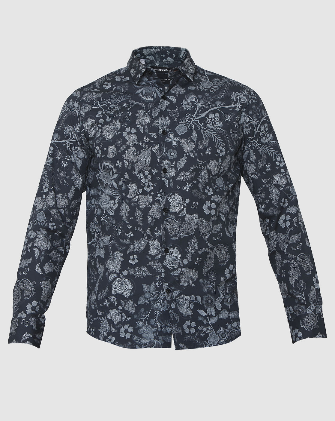 Black Floral Print Full Sleeves Shirt