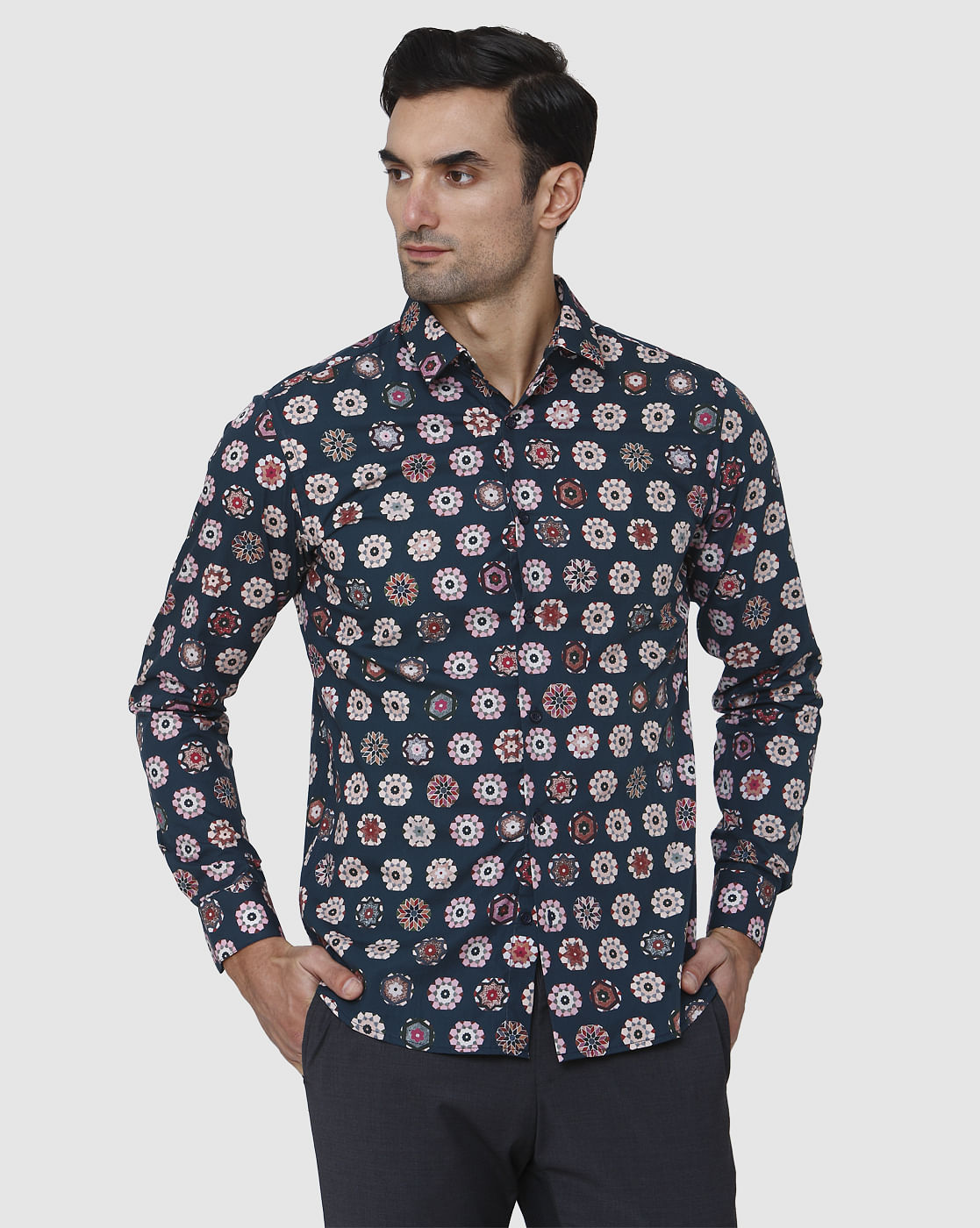 Blue Printed Full Sleeves Shirt