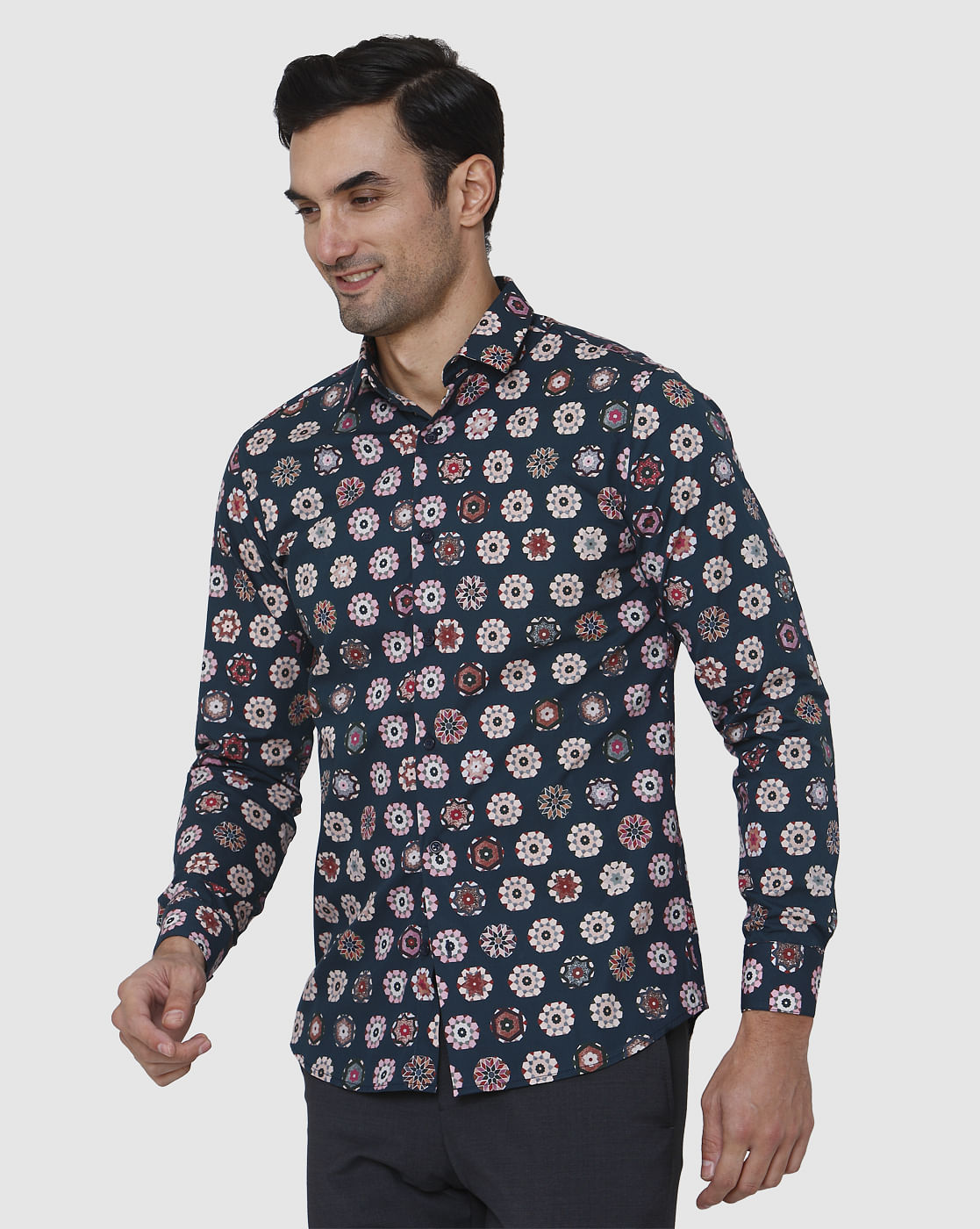Blue Printed Full Sleeves Shirt