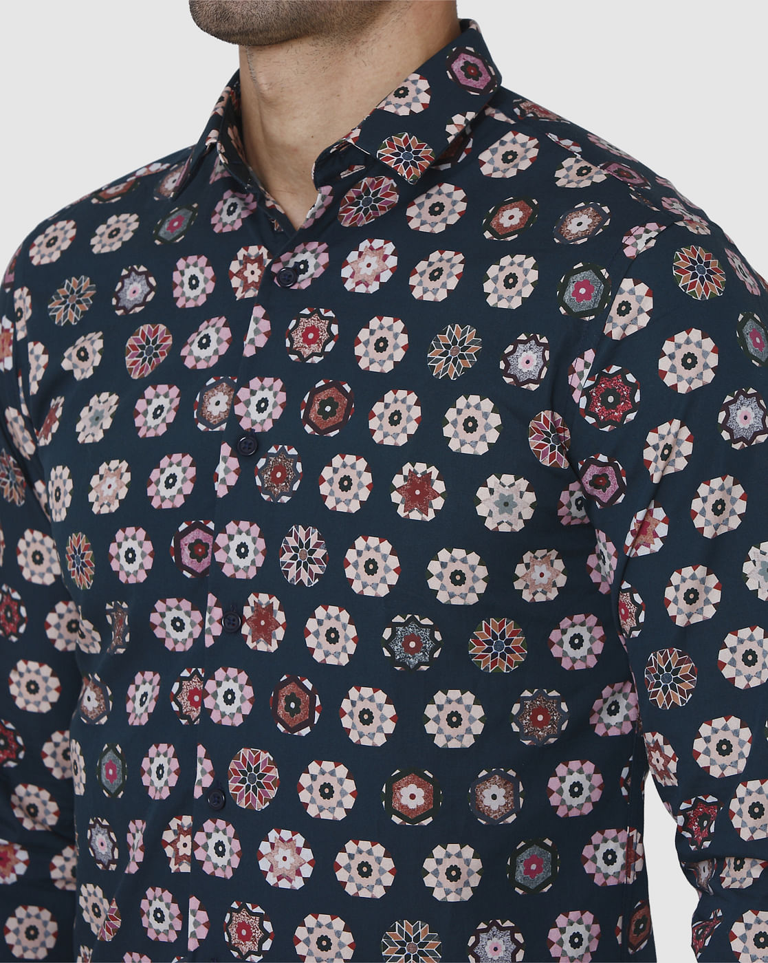 Blue Printed Full Sleeves Shirt