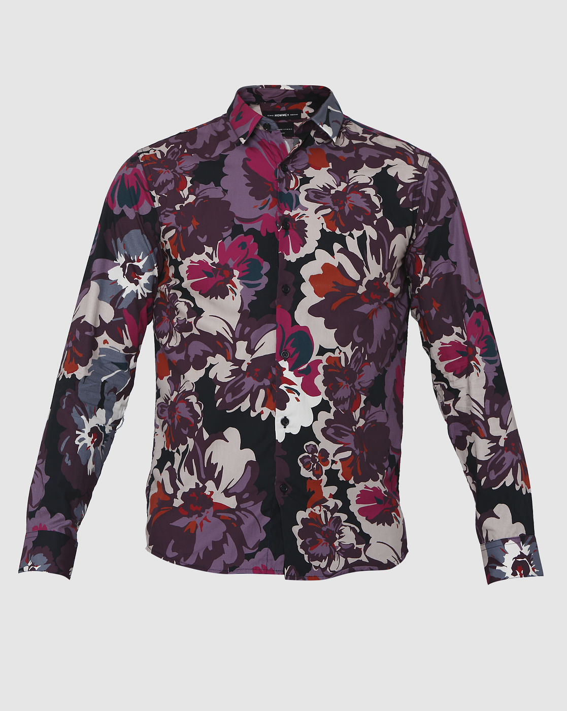 Black Floral Print Full Sleeves Shirt