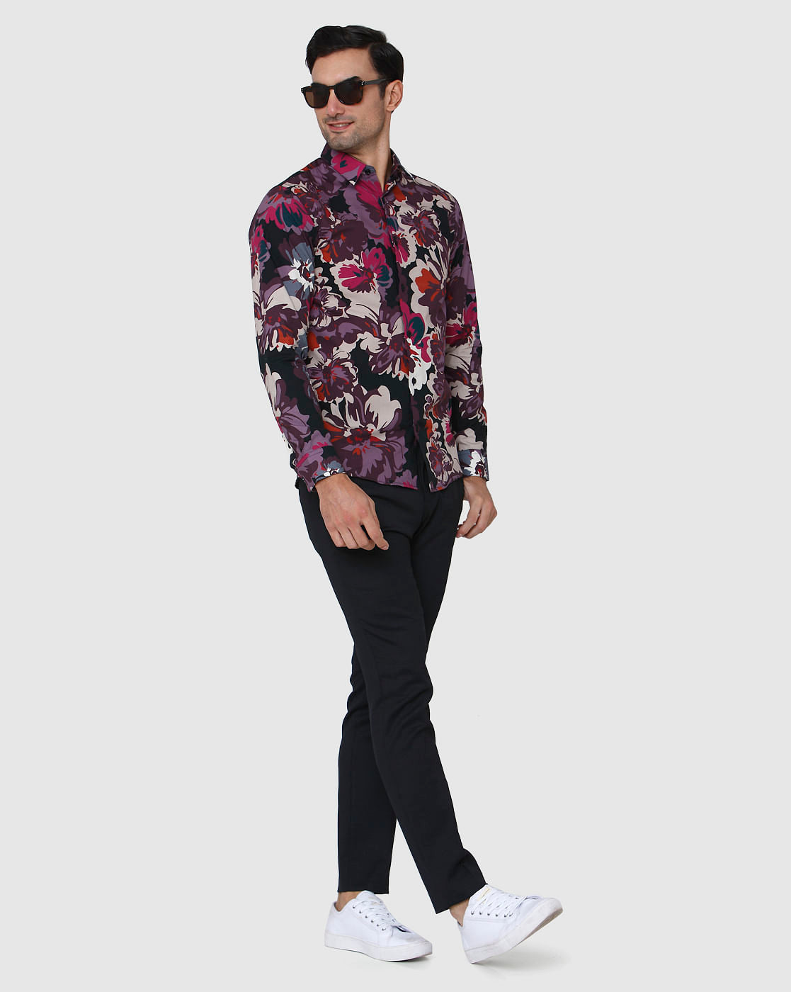 Black Floral Print Full Sleeves Shirt