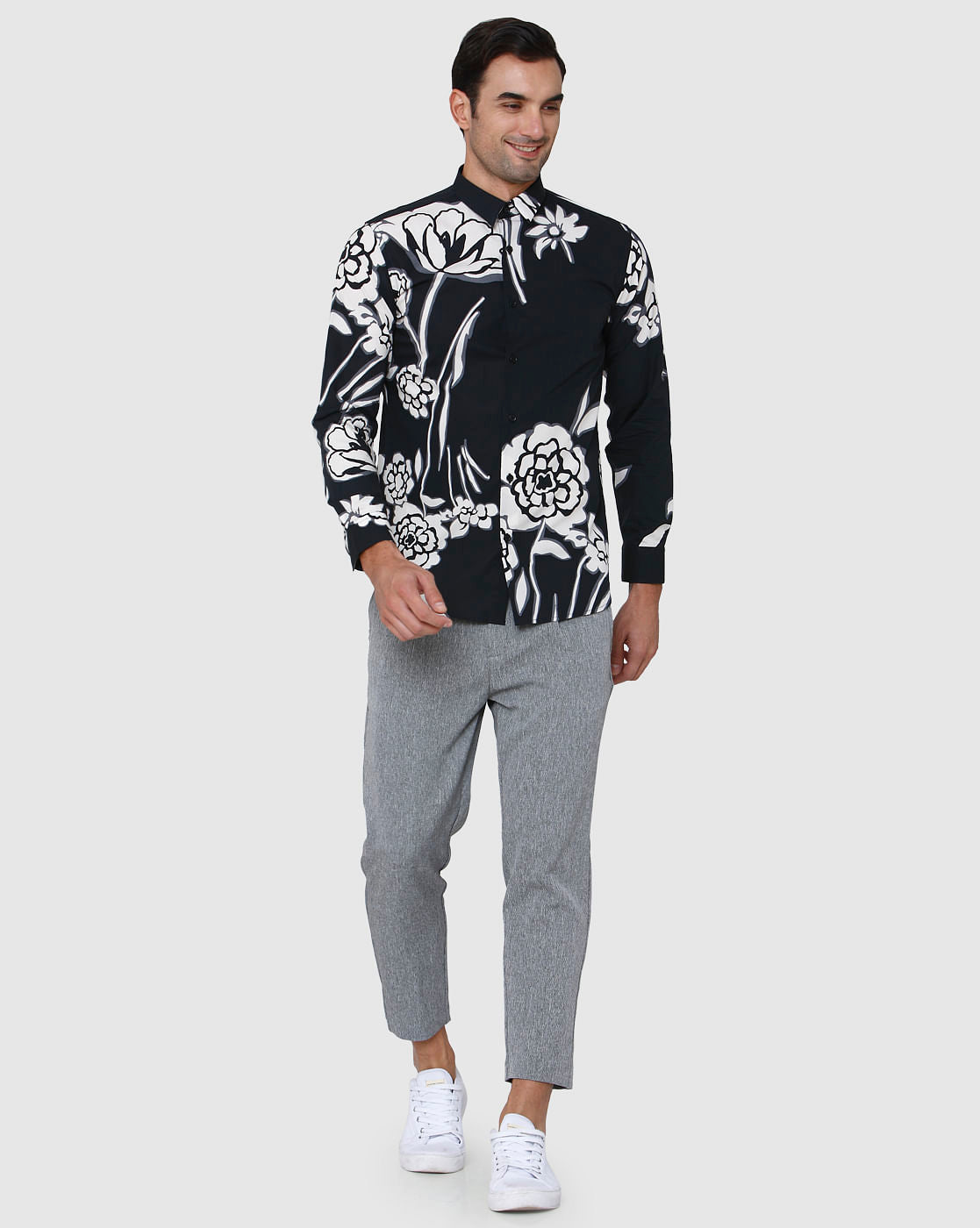 Black Floral Print Full Sleeves Shirt