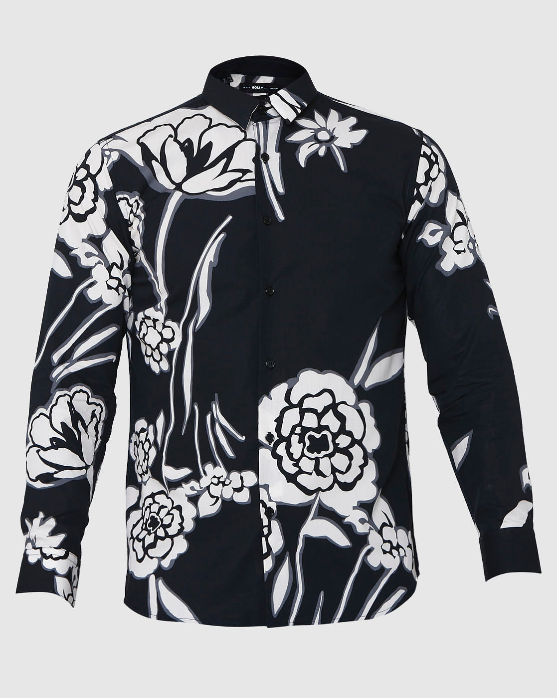 Black Floral Print Full Sleeves Shirt