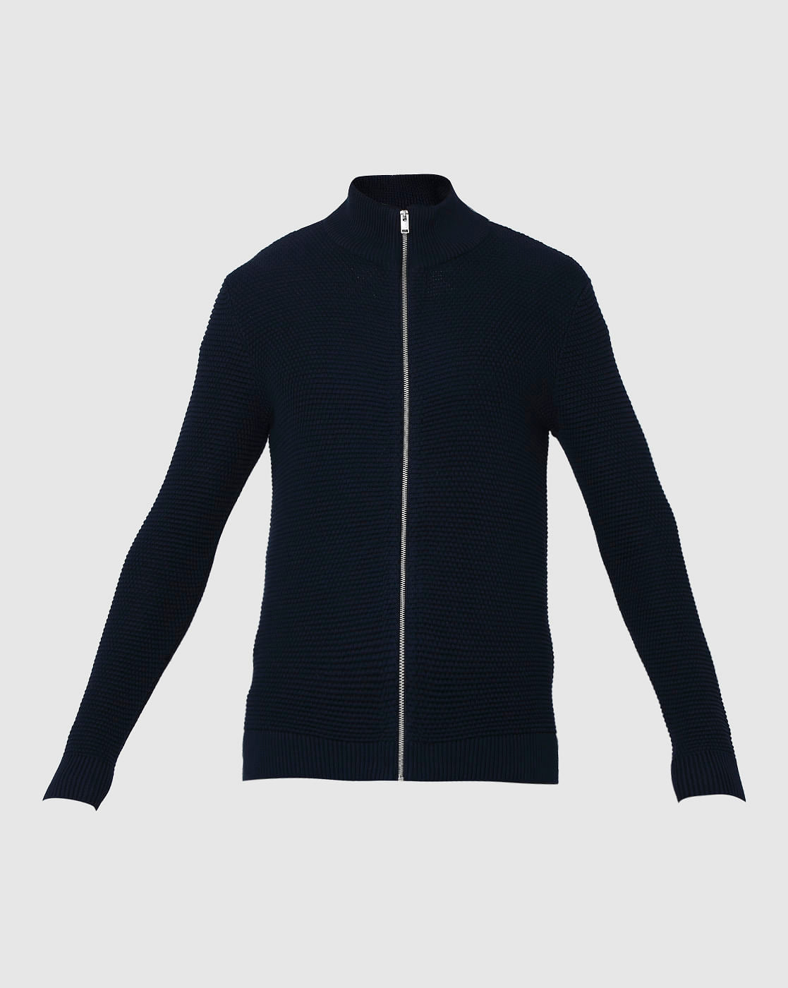 Navy Blue Zipped Cardigan