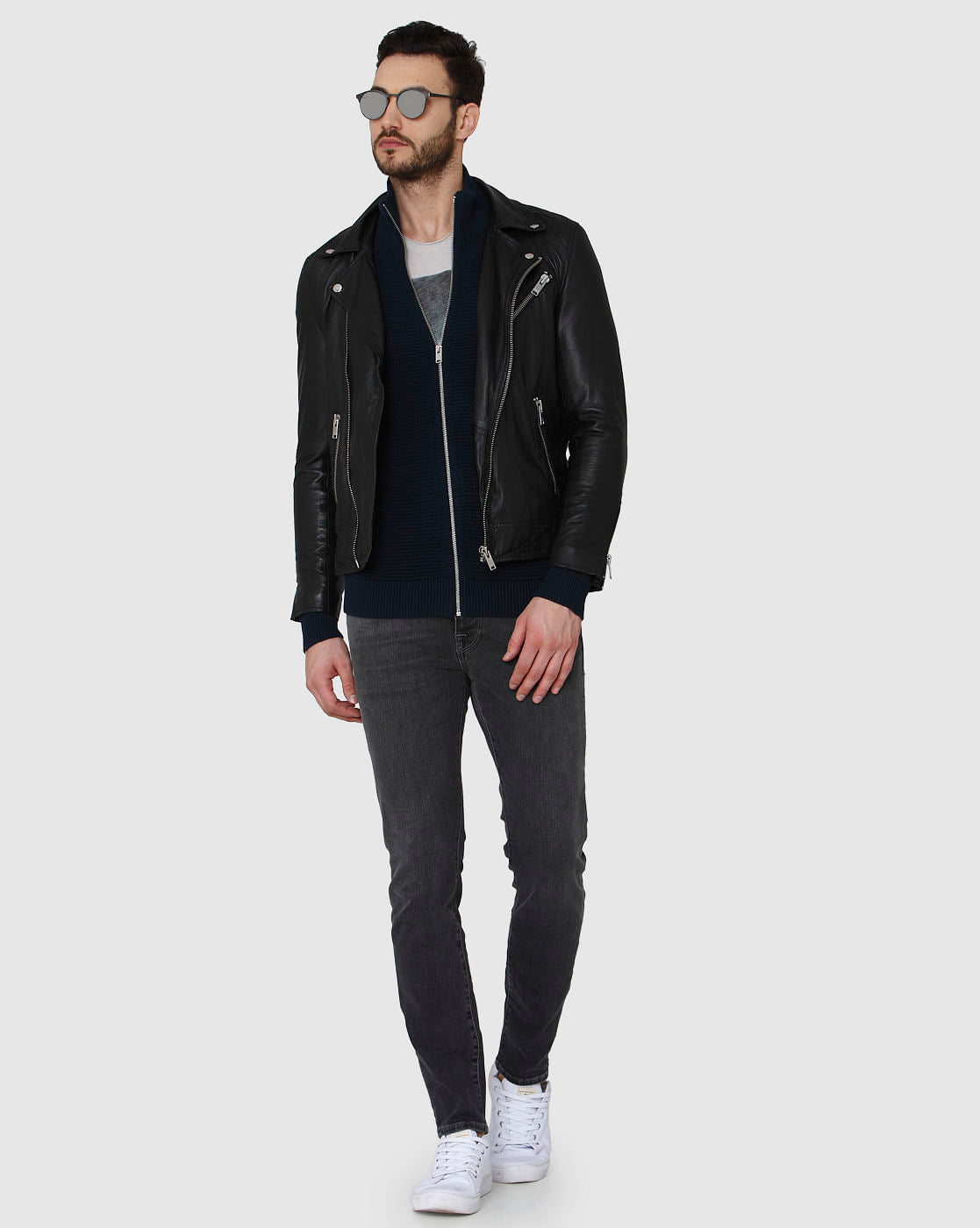 Navy Blue Zipped Cardigan