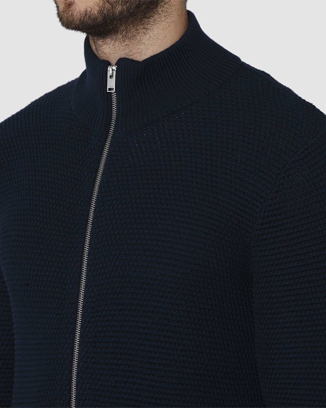 Navy Blue Zipped Cardigan