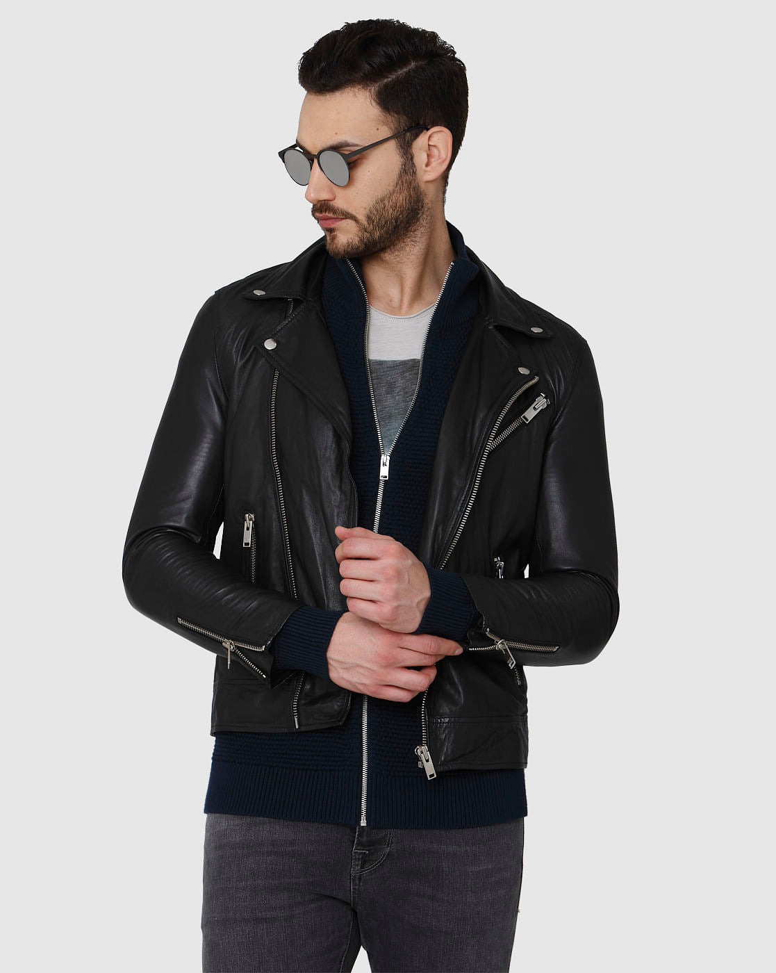 Navy Blue Zipped Cardigan