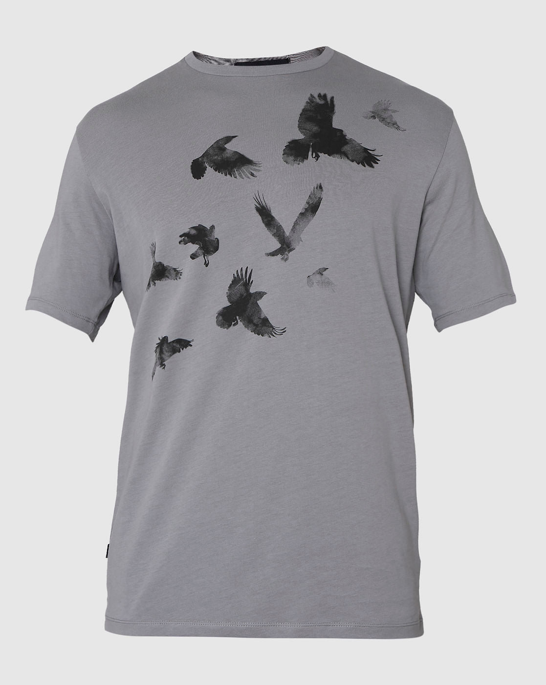 Grey Printed Crew Neck T-Shirt