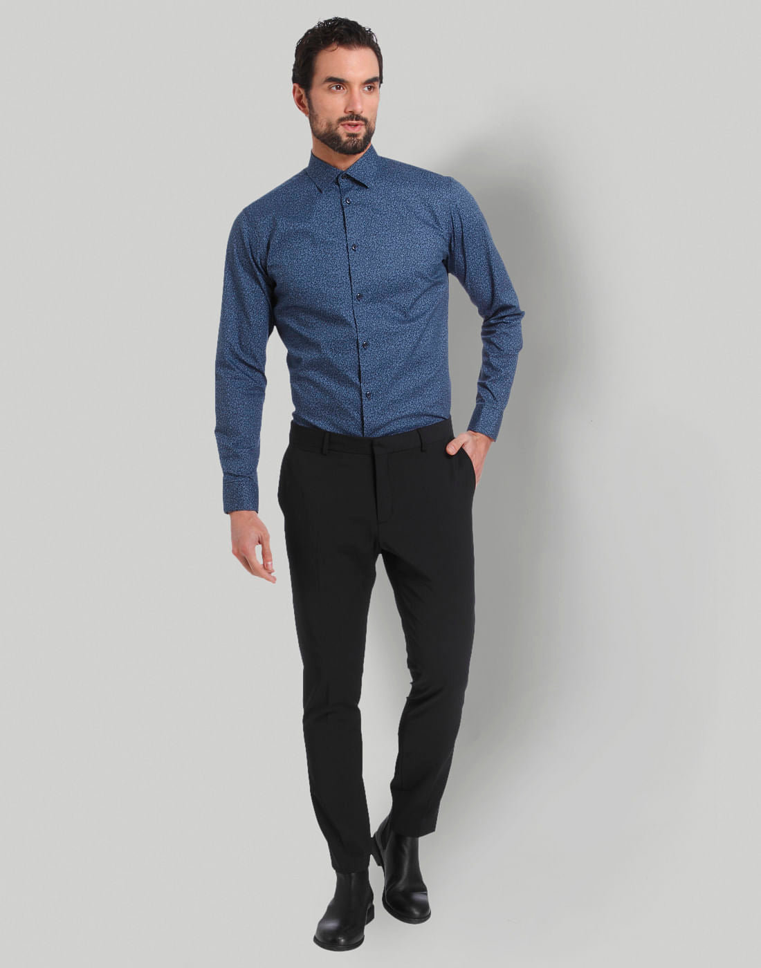 Blue Printed Full Sleeves Shirt