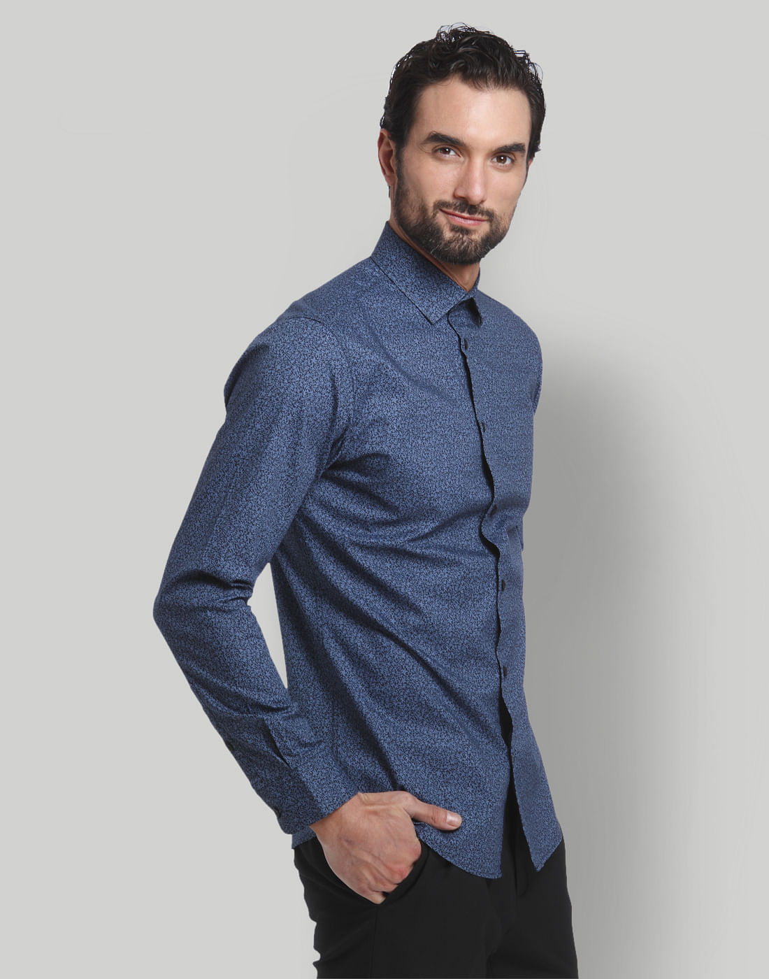 Blue Printed Full Sleeves Shirt