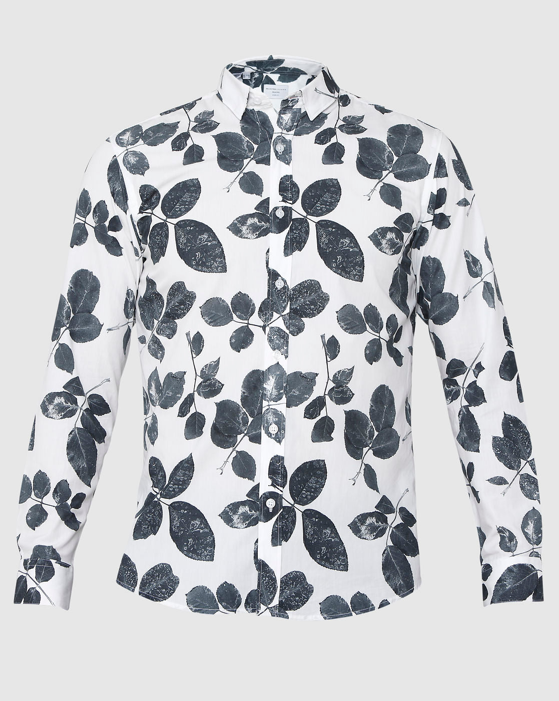 White Floral Print Full Sleeves Shirt