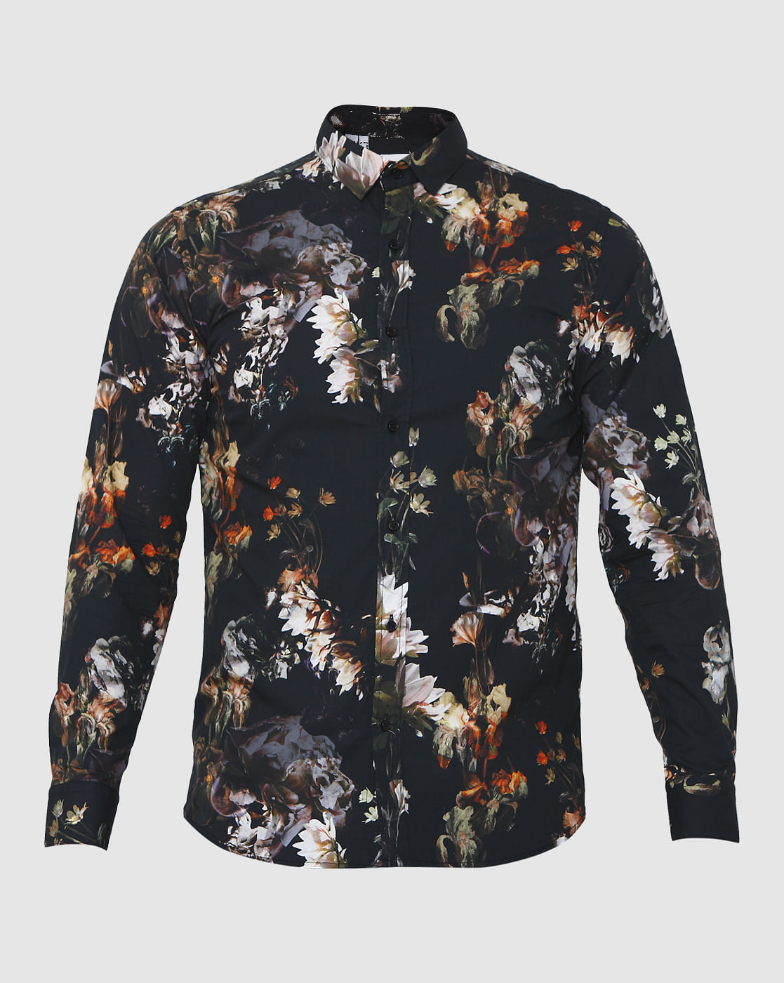 Black Floral Print Full Sleeves Shirt