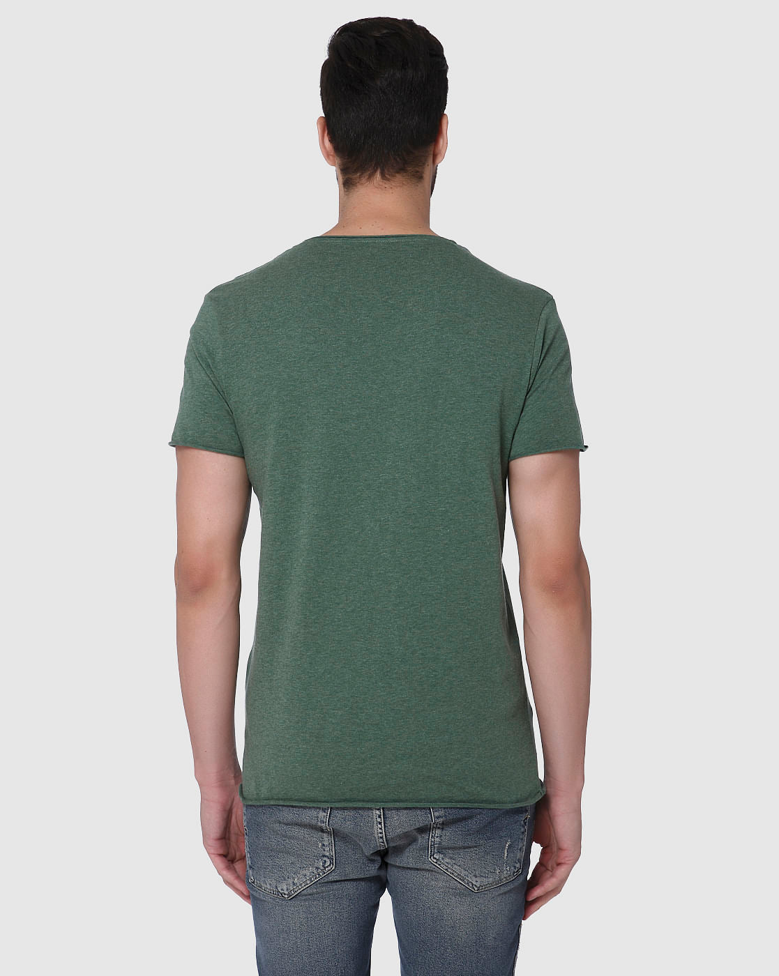 Green Raw Edge Crew Neck T-Shirt