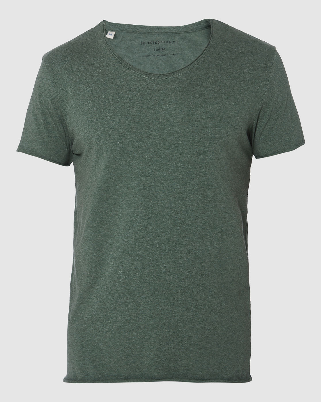 Green Raw Edge Crew Neck T-Shirt