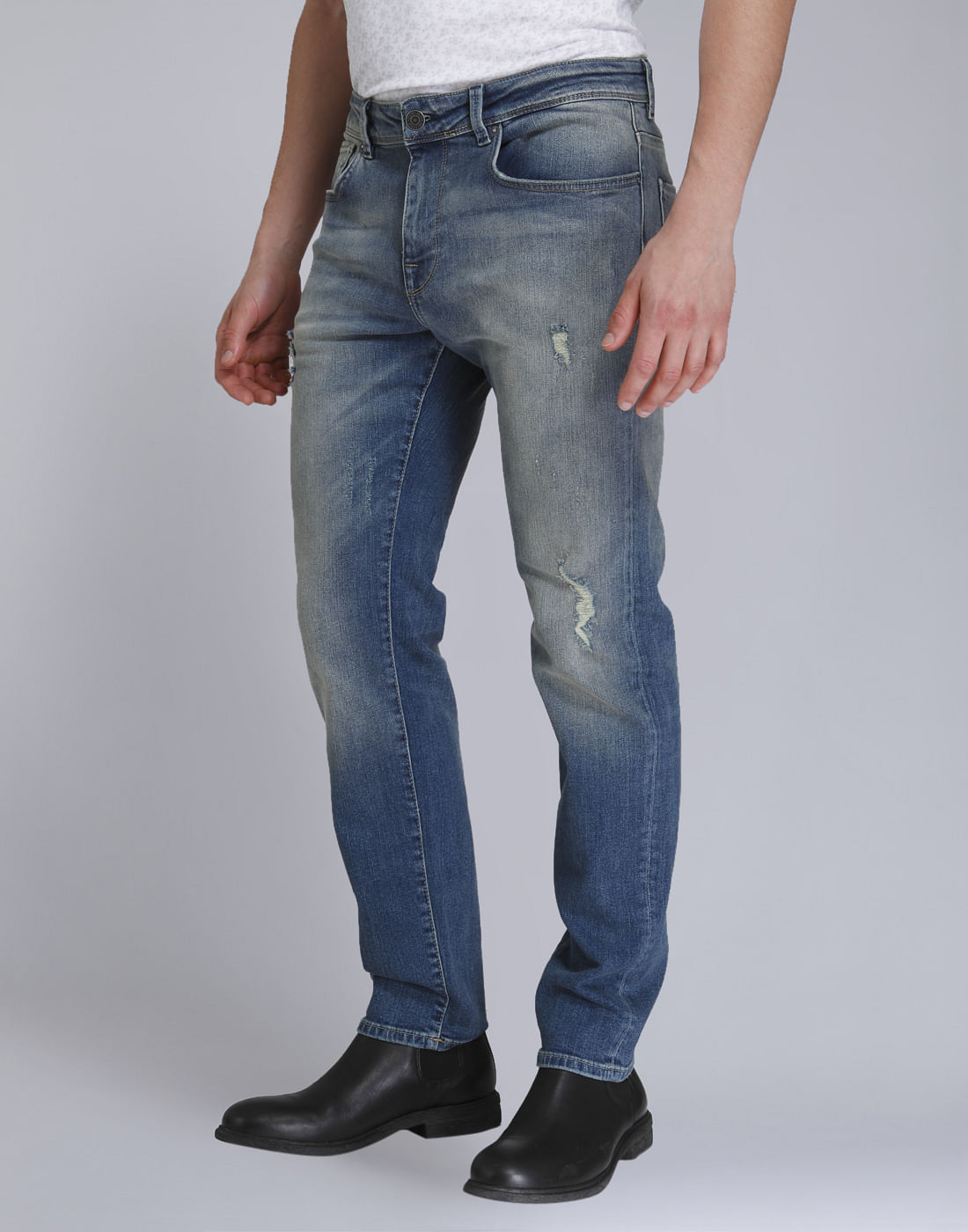 Blue Distressed Slim Fit Jeans
