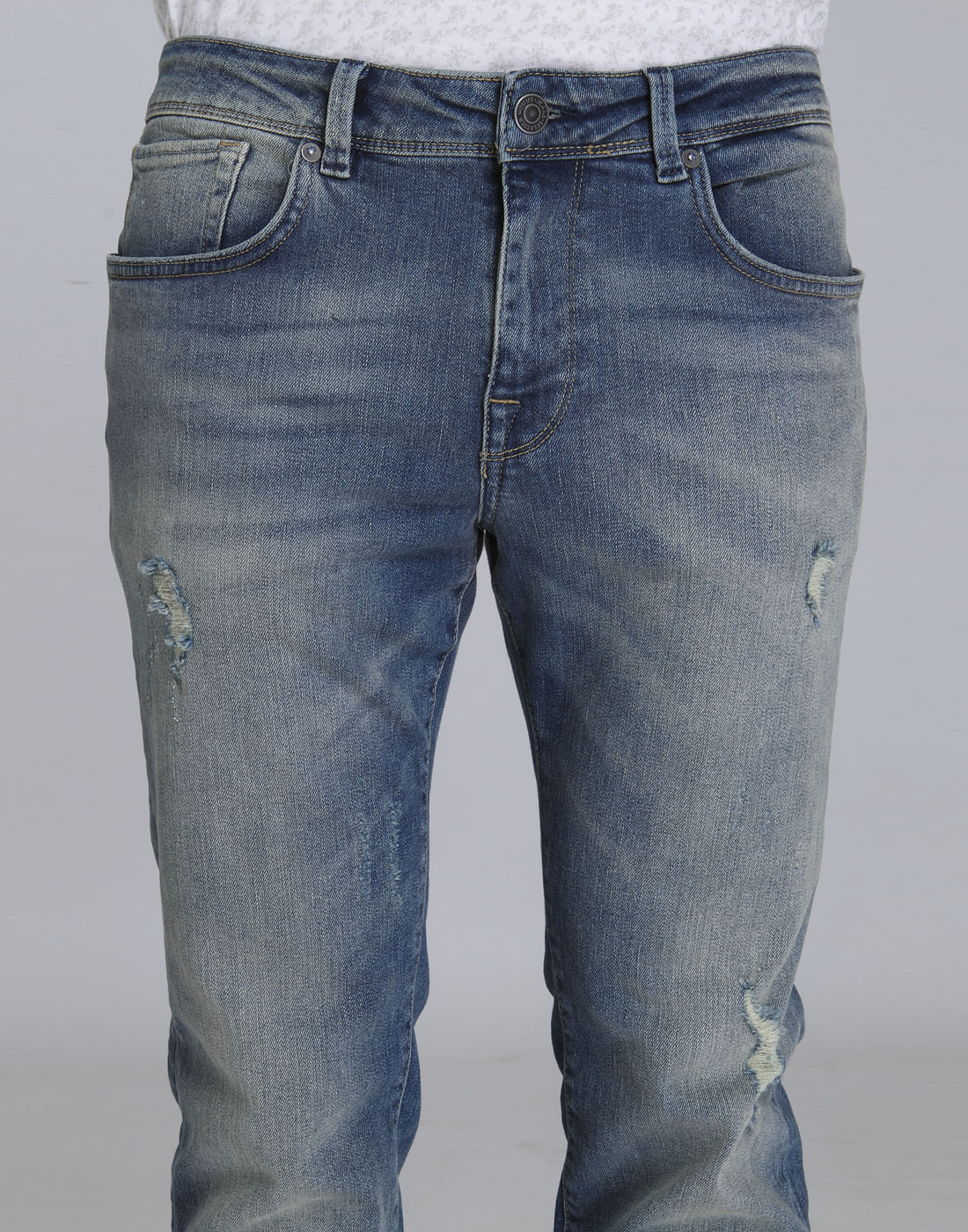 Blue Distressed Slim Fit Jeans