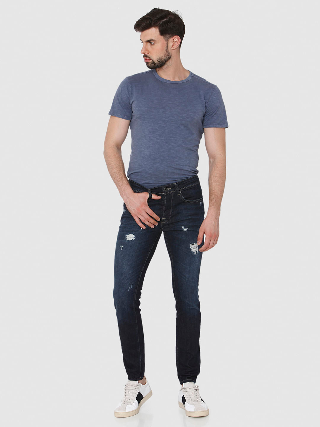 Dark Blue Ripped Pete Skinny Fit Jeans