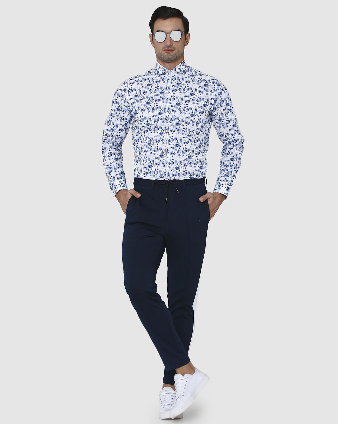White Floral Print Full Sleeves Shirt
