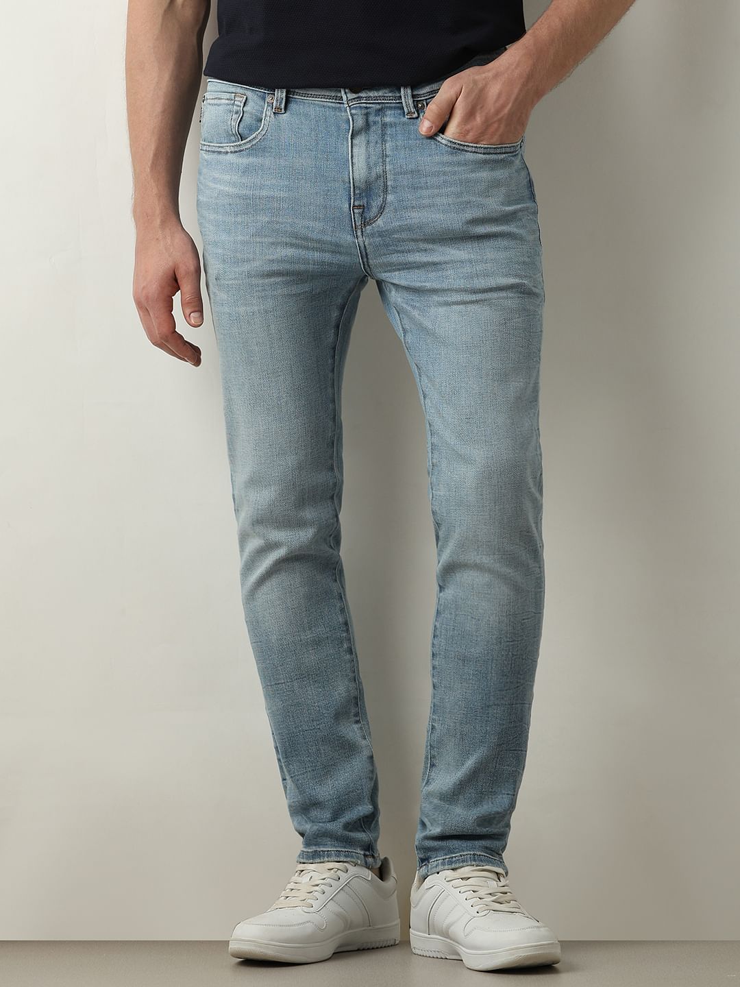Blue Mid Rise Leon Slim Fit Jeans