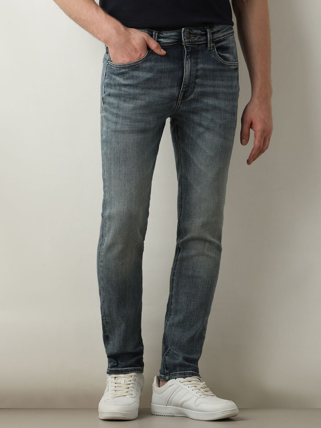 Blue Mid Rise Leon Slim Fit Jeans