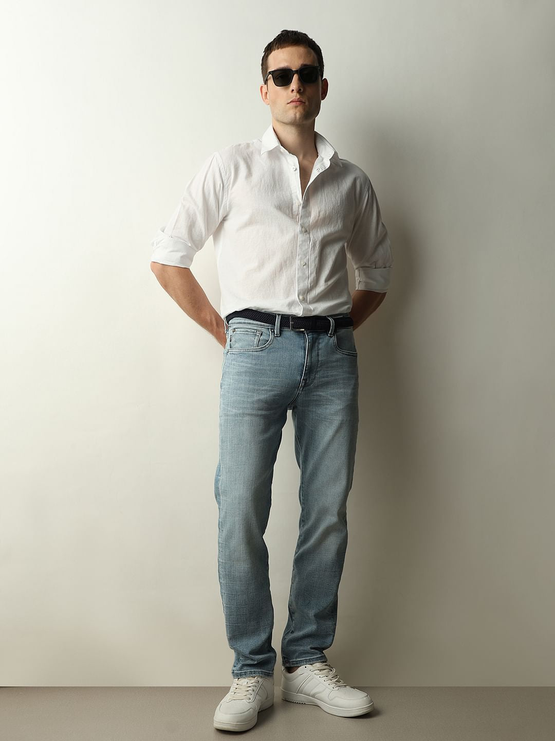 Light Blue Mid Rise Scott Straight Fit Jeans